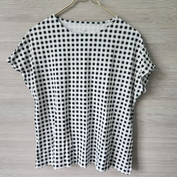 J. Jill Luxe Supima Relaxed Stretch Tee Black White Gingham Print Womens Size S - Picture 2 of 14